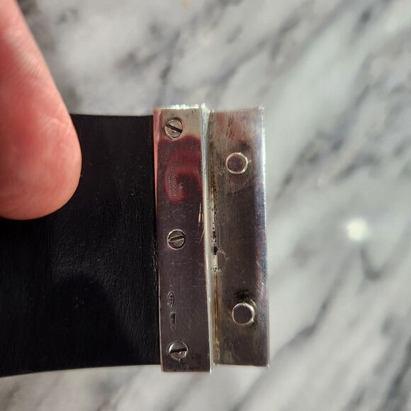 Gucci 925 Silver & Black Leather Cuff Bracelet in Box - Picture 6 of 13
